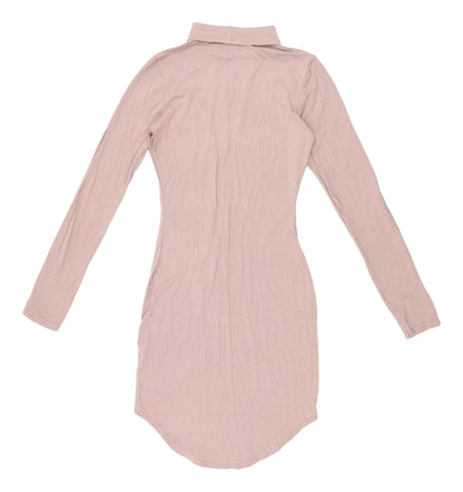 Missguided Women's Pink Long Sleeve High Neck Dress