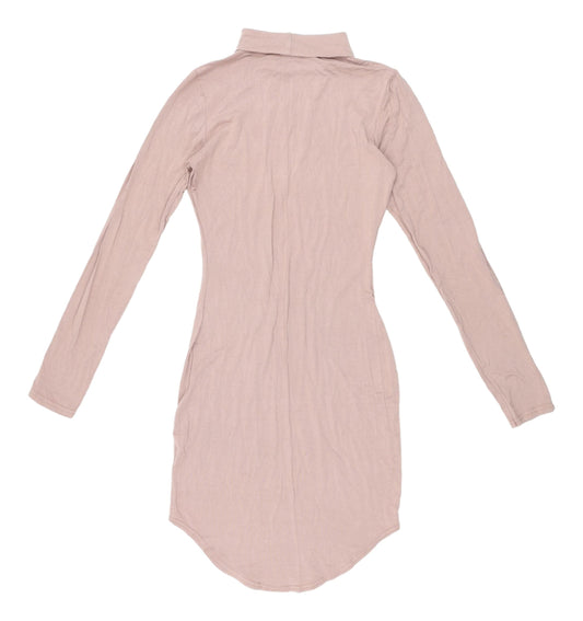 Missguided Women's Pink Long Sleeve High Neck Dress