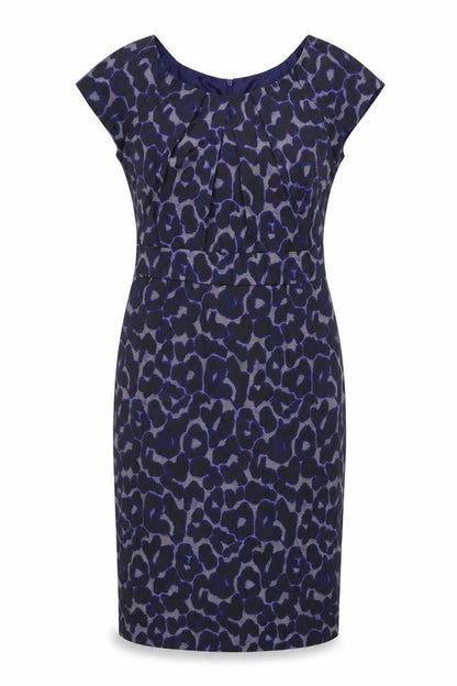 Kaliko Women's Blue Leopard Print Sheath Dress, Size 14