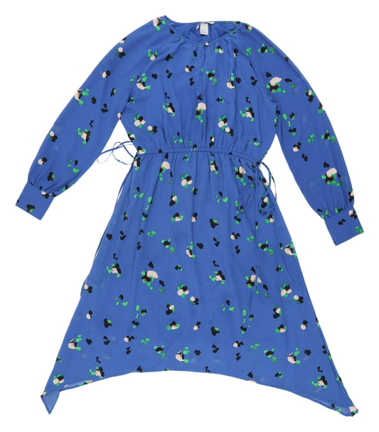 H&M Women's Blue Asymmetric Dress, Size 6, Floral Print