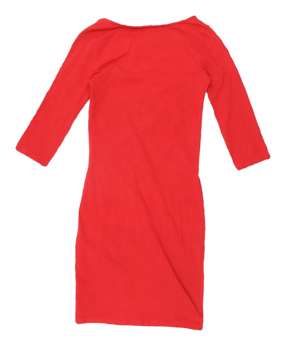 New Look Women's Red Bodycon Dress Size 8 Cotton