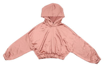 Bershka Women's Pink Satin Hooded Pullover Hoodie L