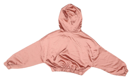 Bershka Women's Pink Satin Hooded Pullover Hoodie L