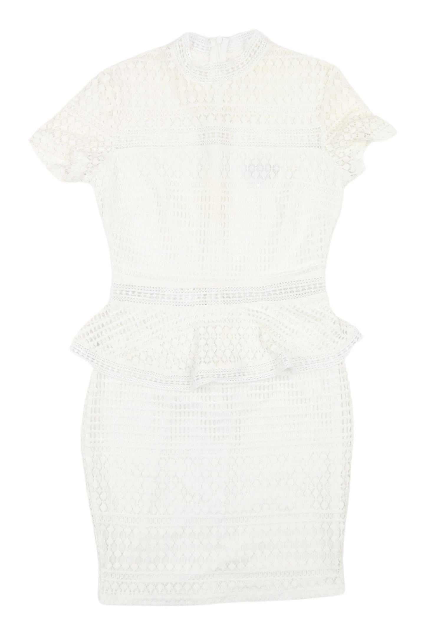 PrettyLittleThing White Peplum Lace Dress, Size 8, New