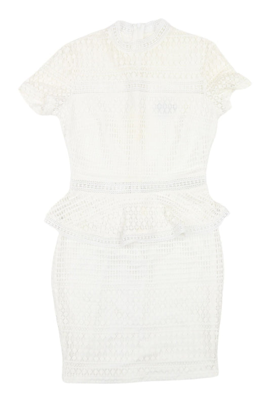 PrettyLittleThing White Peplum Lace Dress, Size 8, New