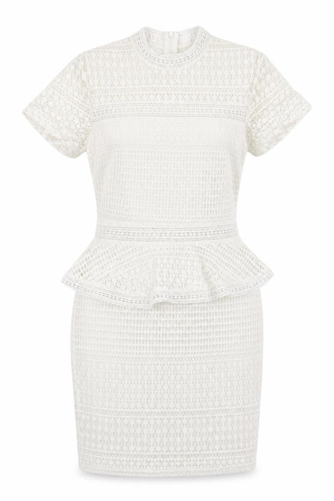 PrettyLittleThing White Peplum Lace Dress, Size 8, New