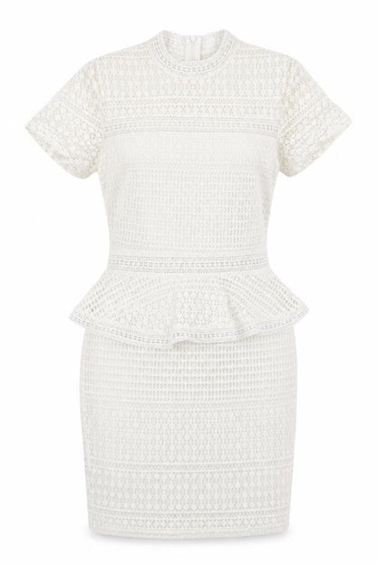 PrettyLittleThing White Peplum Lace Dress, Size 8, New