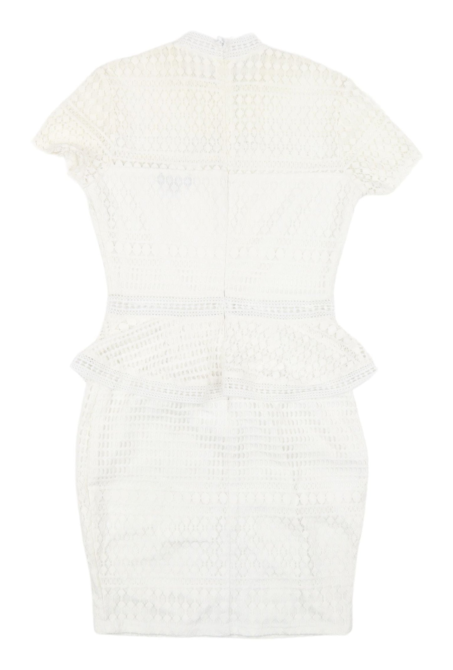 PrettyLittleThing White Peplum Lace Dress, Size 8, New