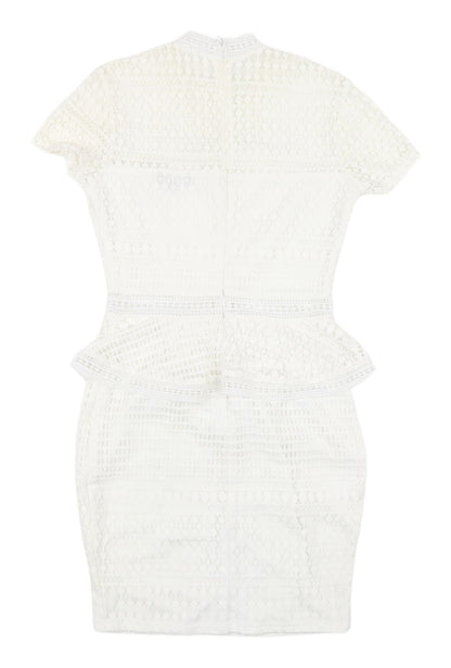 PrettyLittleThing White Peplum Lace Dress, Size 8, New