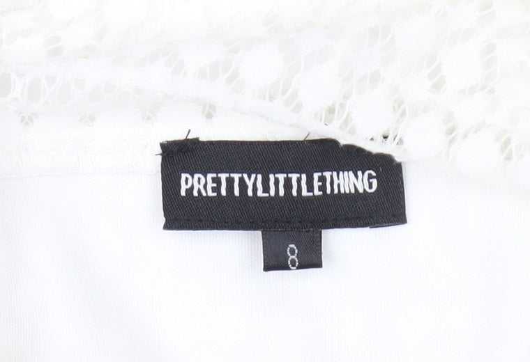 PrettyLittleThing White Peplum Lace Dress, Size 8, New