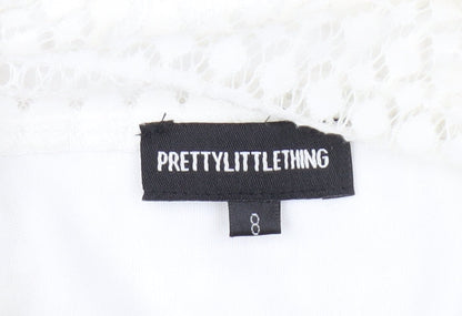 PrettyLittleThing White Peplum Lace Dress, Size 8, New