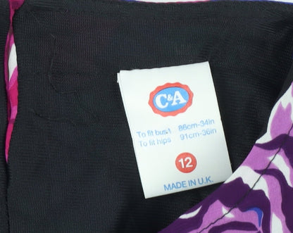 C&A Women's Multicoloured Floral A-Line Dress, Size 12