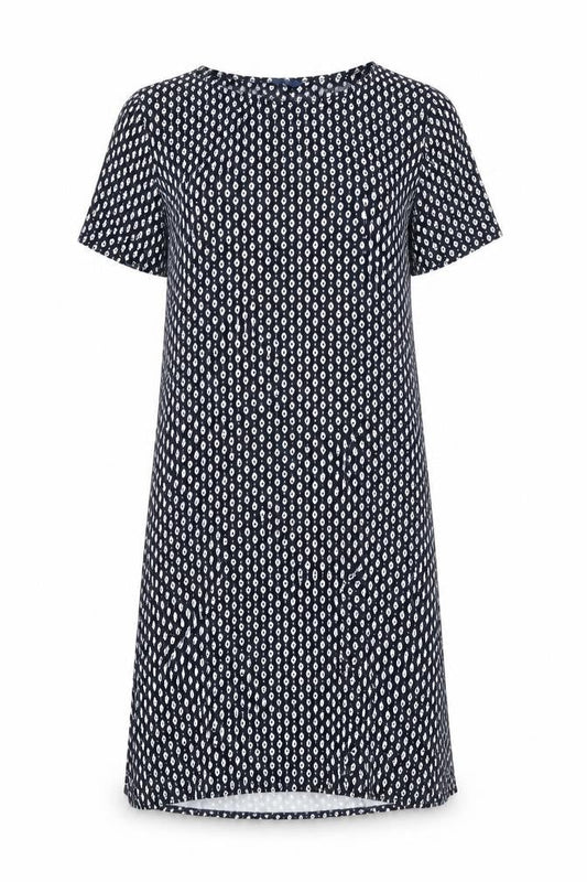 Front view of Cotton Traders Blue Geometric Shift Dress, size 12