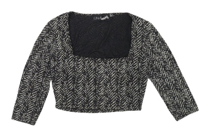 Luna Love Black Cropped Herringbone Blouse Size 10 Women