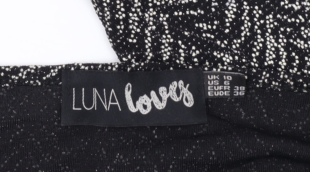 Luna Love Black Cropped Herringbone Blouse Size 10 Women