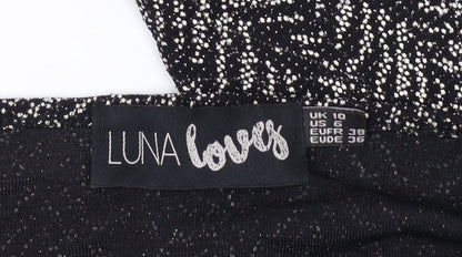 Luna Love Black Cropped Herringbone Blouse Size 10 Women