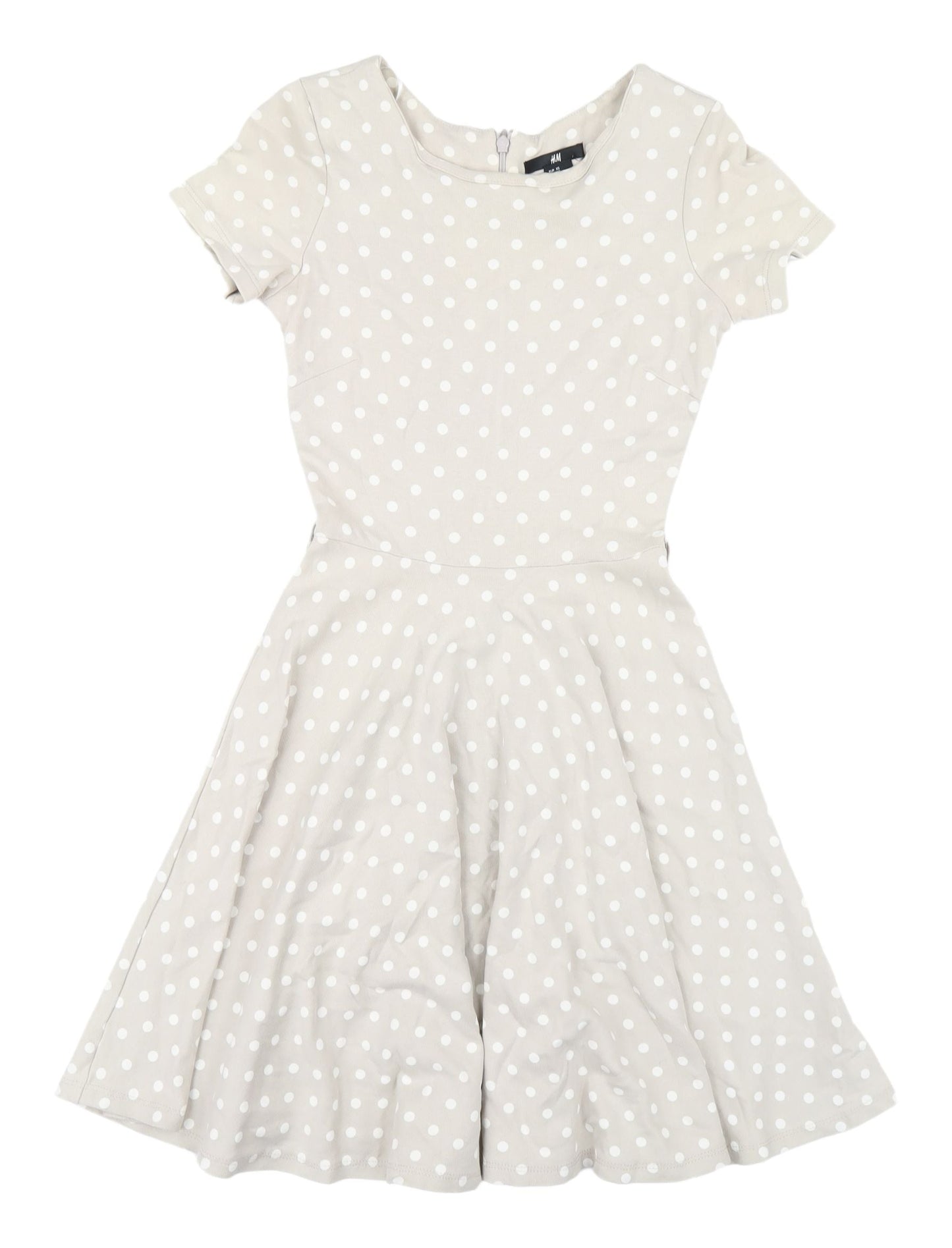 H&M Women's Beige Polka Dot Fit & Flare Dress XS