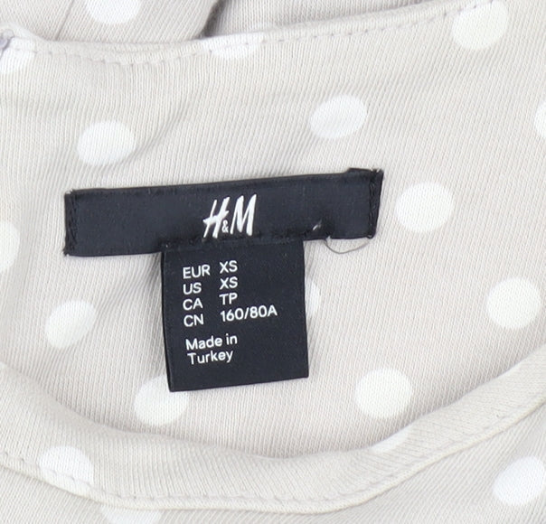 H&M Women's Beige Polka Dot Fit & Flare Dress XS