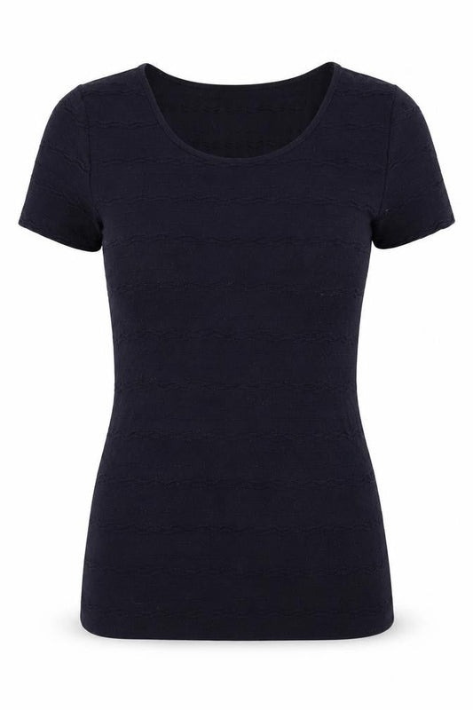 Front view of Marks & Spencer Black Scoop Neck T-Shirt, size 8