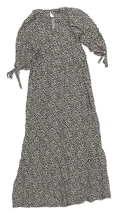 New Look Women’s Black A-Line Floral Maxi Dress Size 8