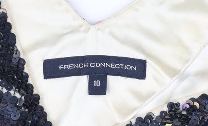 French Connection Sequin Shift Dress - Black/Ivory, Size 10