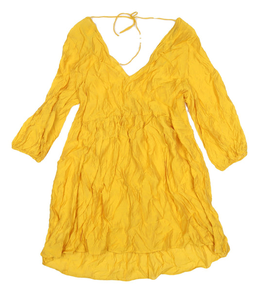 H&M Women's Yellow Viscose Dress, Size 12 - Elegant & Bright