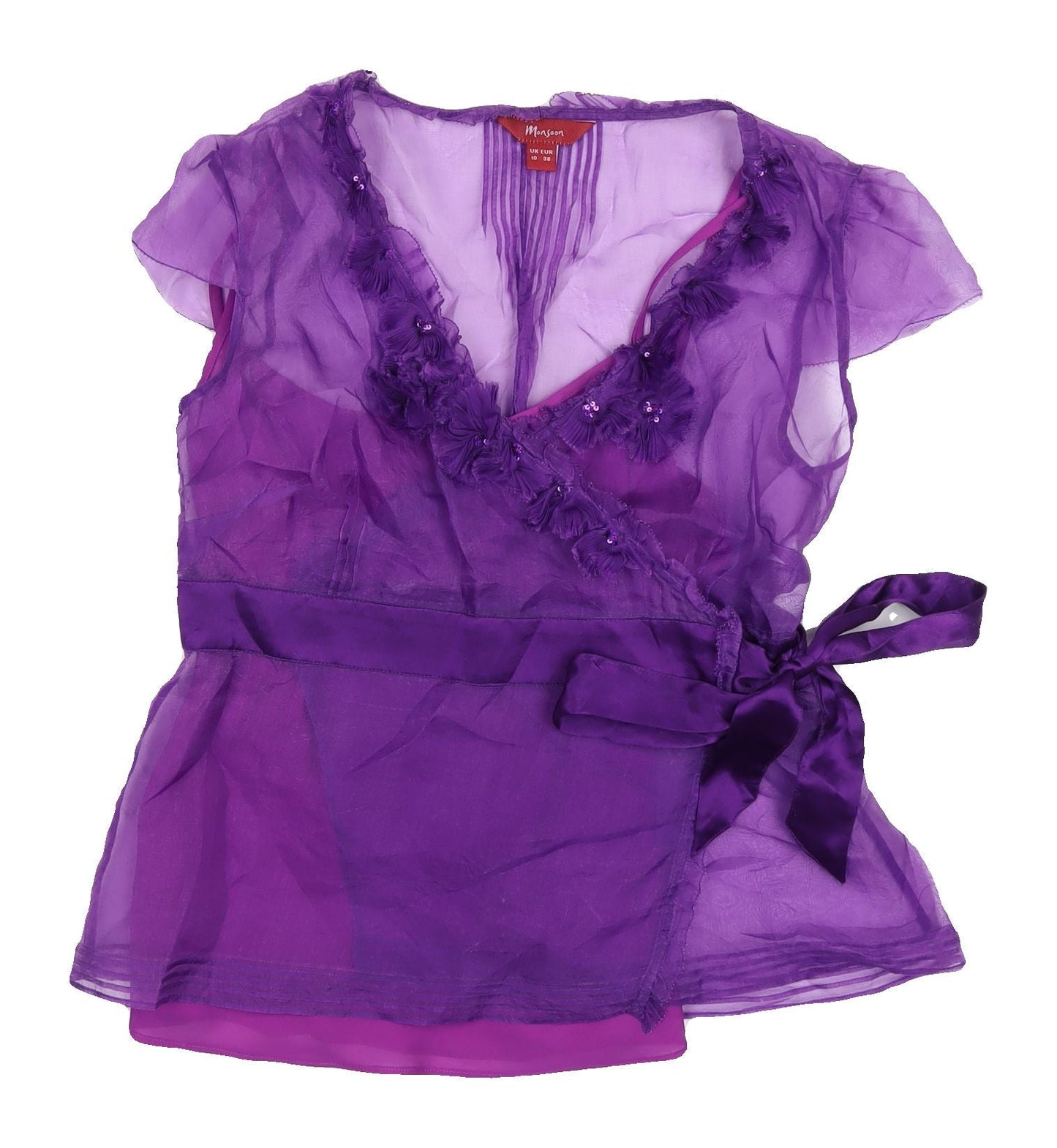 Womens UK Size 10 Monsoon Purple Wrap Blouse