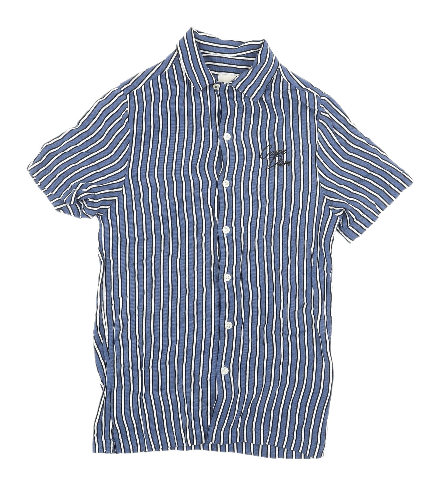 River Island Men's Blue Striped Short Sleeve Shirt XS