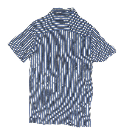 River Island Men's Blue Striped Short Sleeve Shirt XS