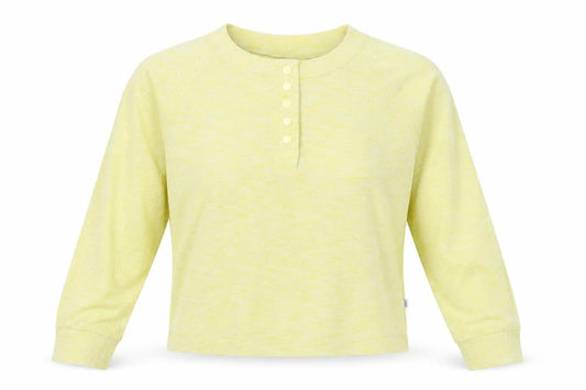 Front view of Sisstrevolution Yellow Cropped T-Shirt, UK 10, Henley Style