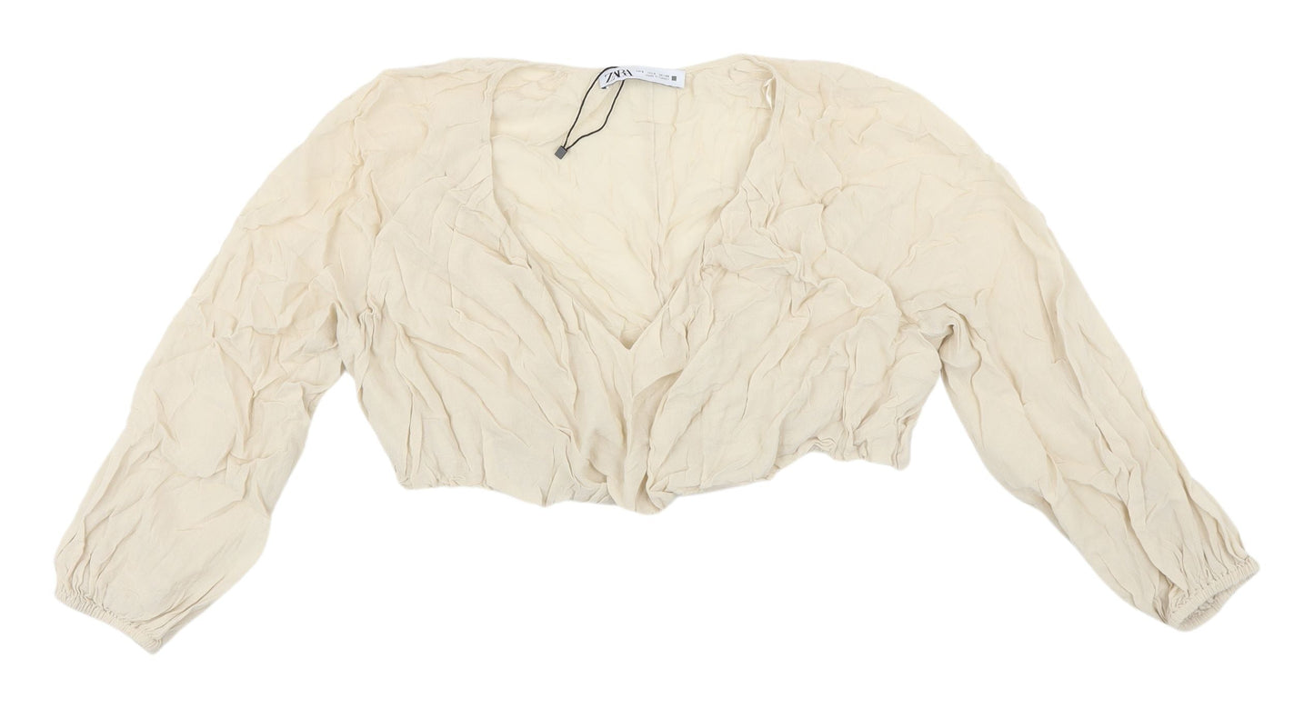 Womens UK Size 12 Zara Beige Cropped Blouse