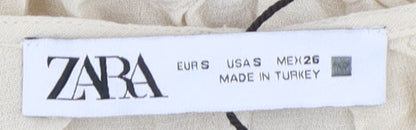 Womens UK Size 12 Zara Beige Cropped Blouse