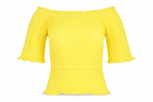 Front view of Marks & Spencer Yellow Off Shoulder Flutter Sleeve Blouse