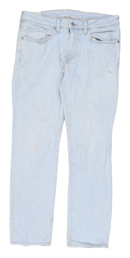 H&M Men's Light Blue Straight Jeans, Regular Fit 33/32
