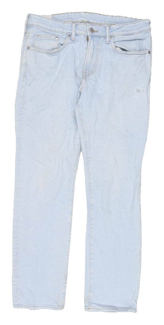 H&M Men's Light Blue Straight Jeans, Regular Fit 33/32