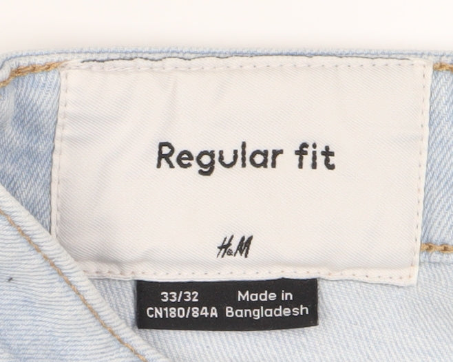 H&M Men's Light Blue Straight Jeans, Regular Fit 33/32