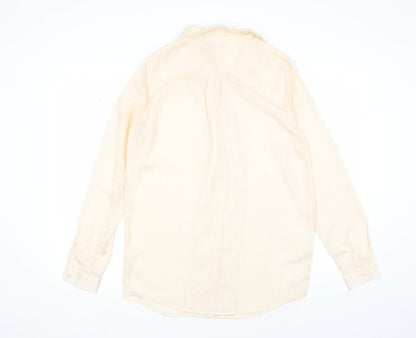 Boohoo Womens Beige Striped Polyester Basic Button-Up Size 6 Collared