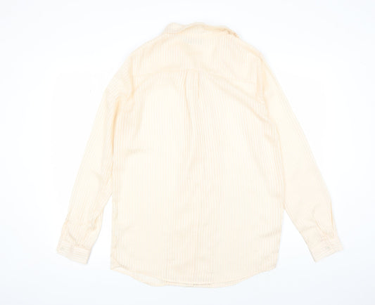 Boohoo Womens Beige Striped Polyester Basic Button-Up Size 6 Collared