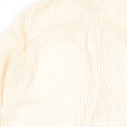 Boohoo Womens Beige Striped Polyester Basic Button-Up Size 6 Collared