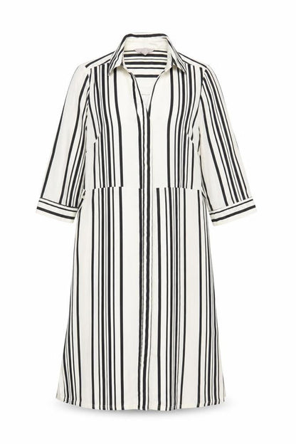 H&M Womens Ivory Striped Polyester Shirt Dress Size 8 Collared Button