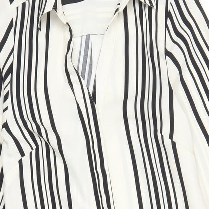 H&M Womens Ivory Striped Polyester Shirt Dress Size 8 Collared Button