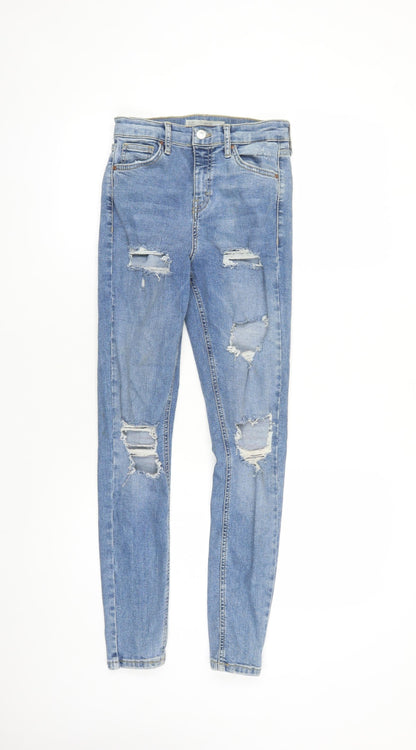 Topshop Womens Blue Cotton Skinny Jeans Size 24 in L28 in Regular Zip - Pockets