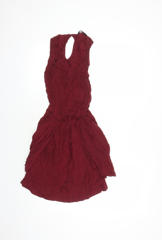 Miss Selfridge Womens Red Viscose A-Line Size 6 Round Neck Button