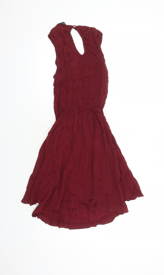 Miss Selfridge Womens Red Viscose A-Line Size 6 Round Neck Button