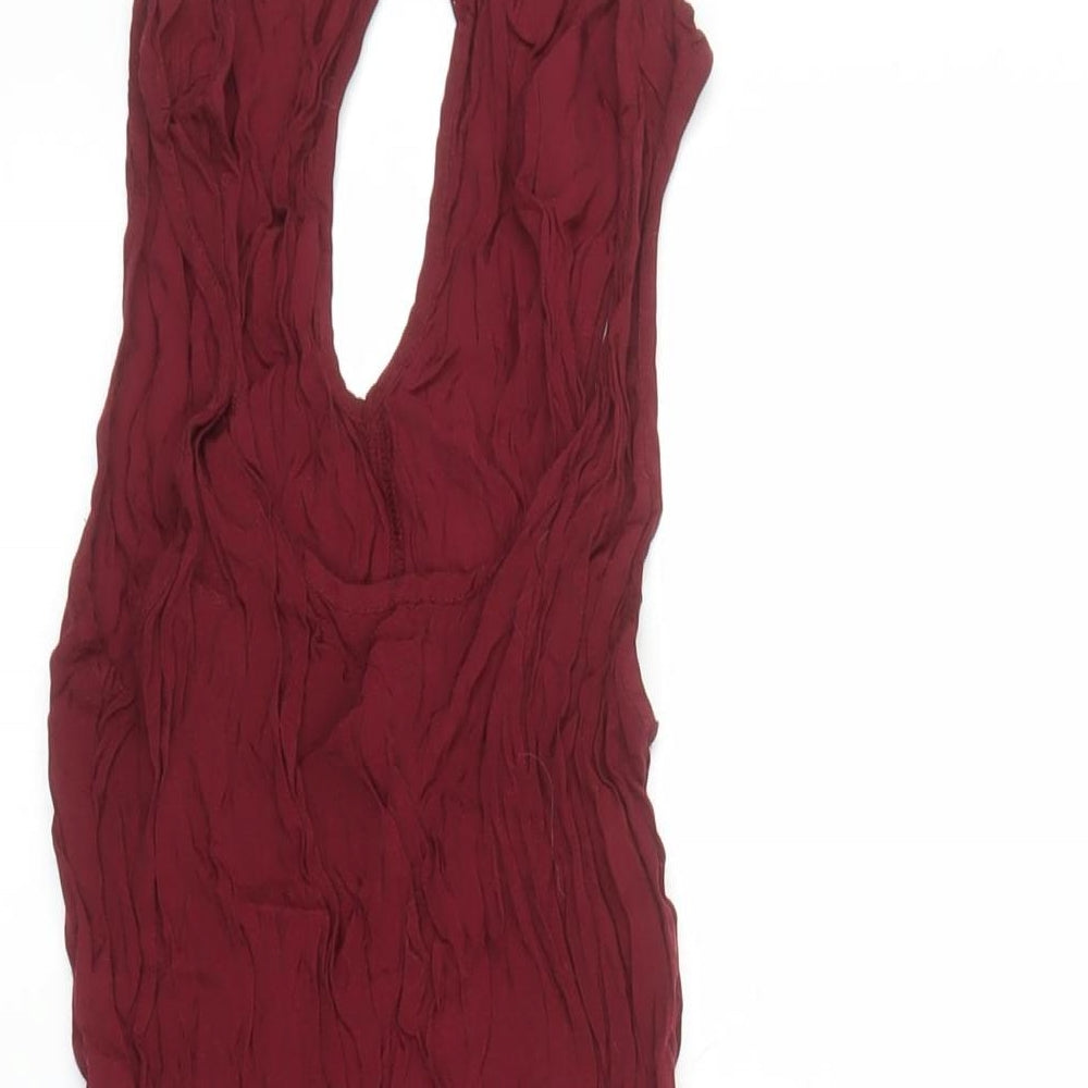 Miss Selfridge Womens Red Viscose A-Line Size 6 Round Neck Button