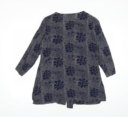 EAST Womens Blue Floral Viscose Basic Blouse Size 10 V-Neck