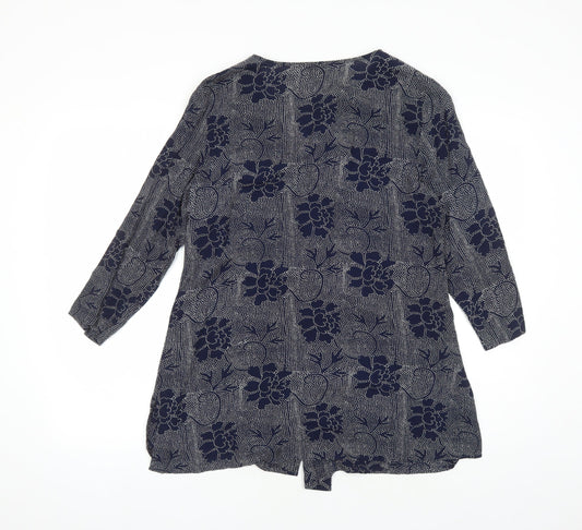 EAST Womens Blue Floral Viscose Basic Blouse Size 10 V-Neck