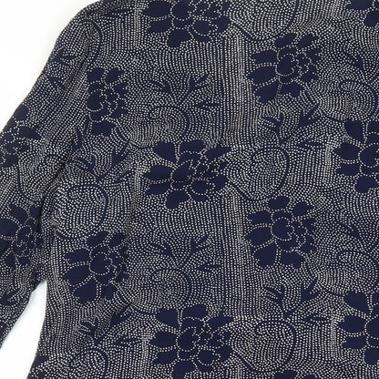 EAST Womens Blue Floral Viscose Basic Blouse Size 10 V-Neck