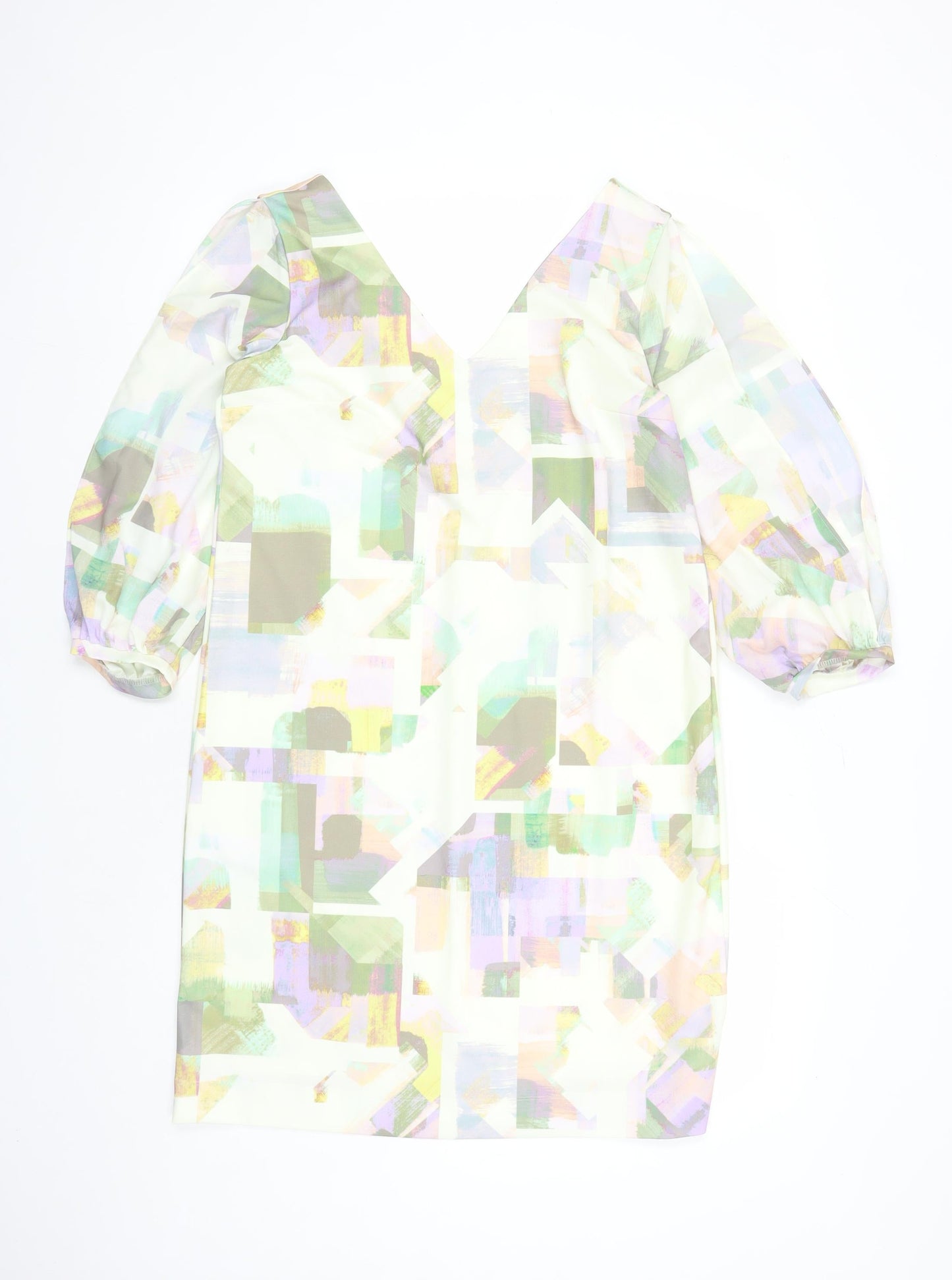 NEXT Womens Multicoloured Geometric Polyester A-Line Size 10 V-Neck Pullover - Cold Shoulder