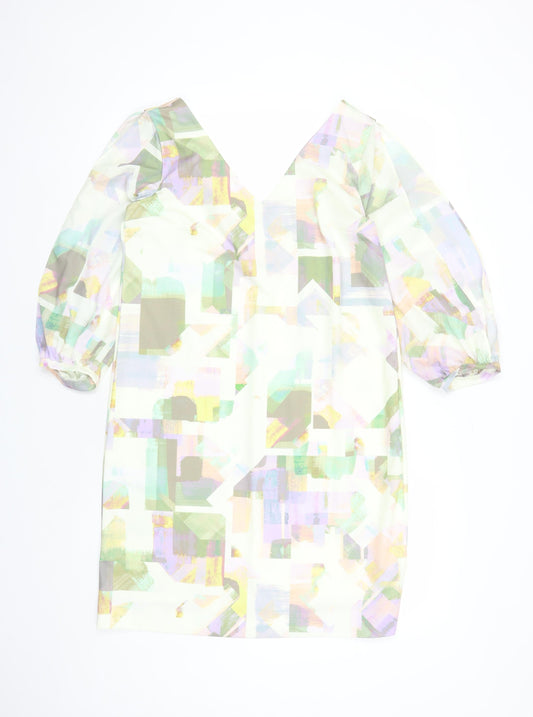 NEXT Womens Multicoloured Geometric Polyester A-Line Size 10 V-Neck Pullover - Cold Shoulder